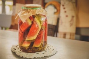 Pickled watermelons in jars for the winter